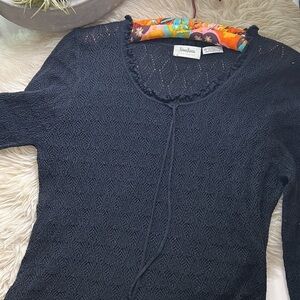 Neiman Marcus exclusive silk nylon crochet long sleeve top black vintage women’s